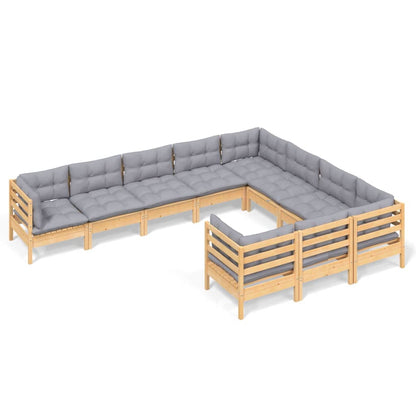Garden Lounge Set Grey Solid pinewood, fabric (100% polyester)