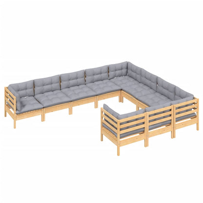 Garden Lounge Set Grey Solid pinewood, fabric (100% polyester)