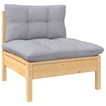 Garden Lounge Set Grey Solid pinewood, fabric (100% polyester)