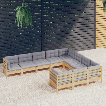 Garden Lounge Set Grey Solid pinewood, fabric (100% polyester)