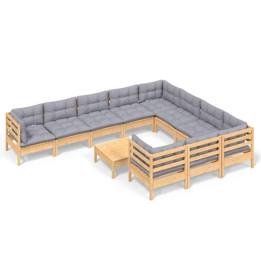 Garden Lounge Set Grey Solid pinewood, 100% polyester Medium