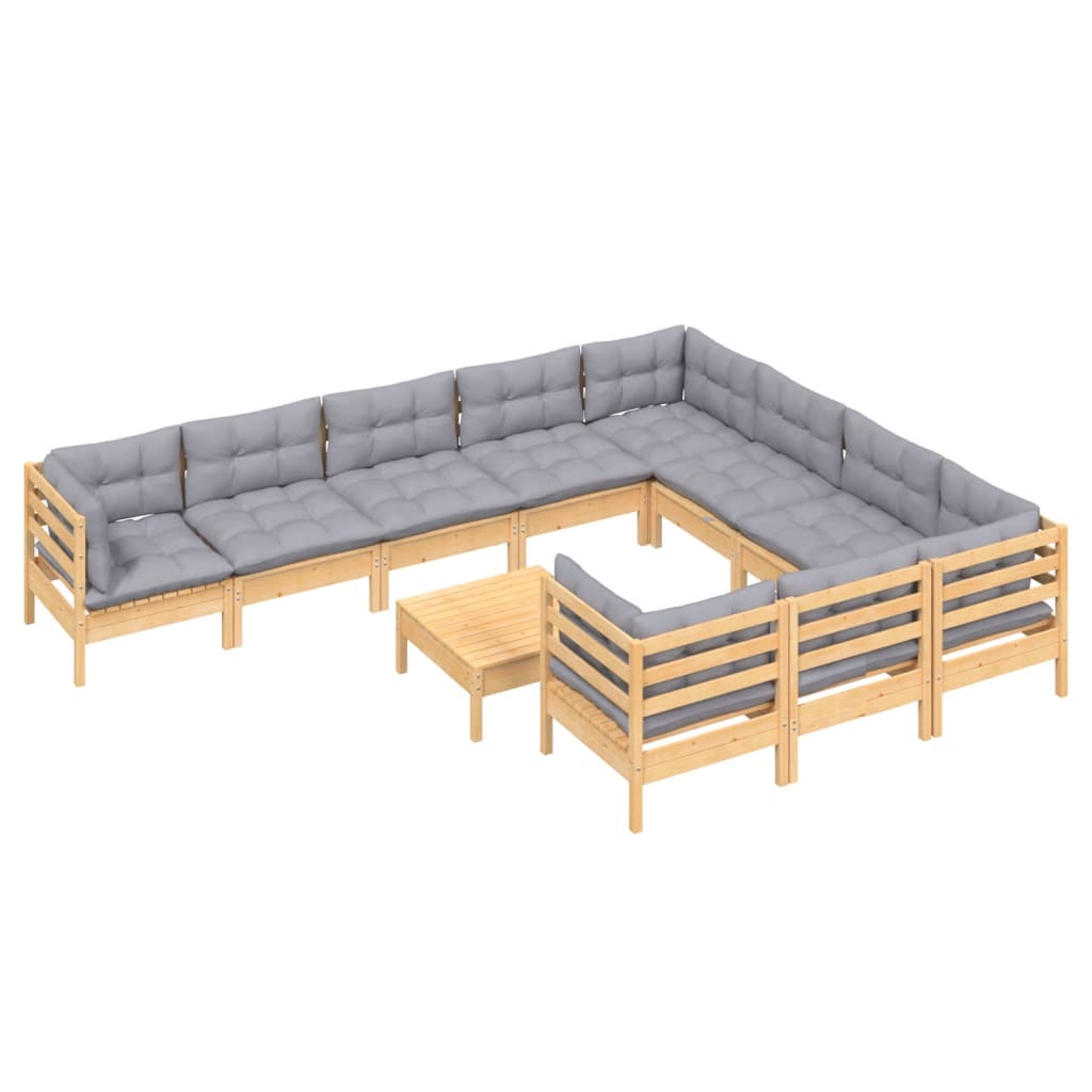 Garden Lounge Set Grey Solid pinewood, 100% polyester Medium