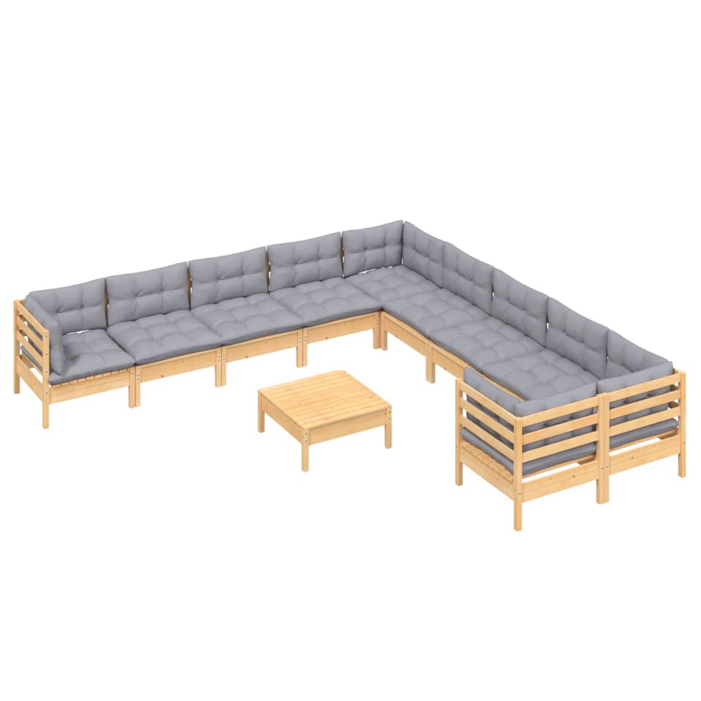 Garden Lounge Set Grey Solid pine wood, 100% polyester fabric