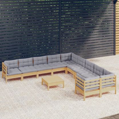 Garden Lounge Set Grey Solid pine wood, 100% polyester fabric