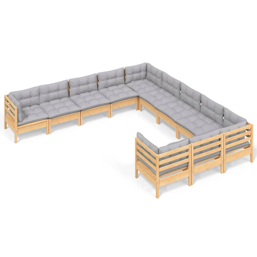 Garden Lounge Set Grey, Natural Wood