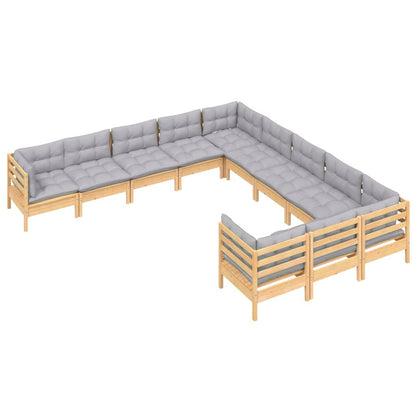 Garden Lounge Set Grey, Natural Wood
