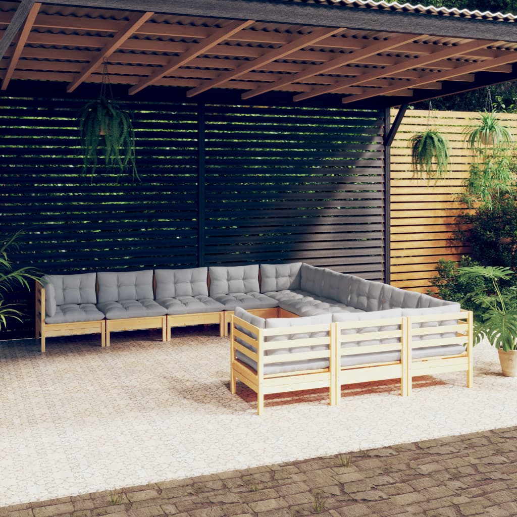 Garden Lounge Set Grey, Natural Wood
