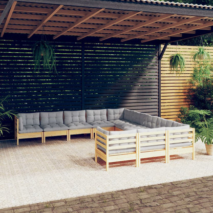 Garden Lounge Set Grey, Natural Wood