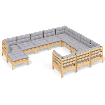 Garden Lounge Set Grey Solid pinewood, fabric (100% polyester)