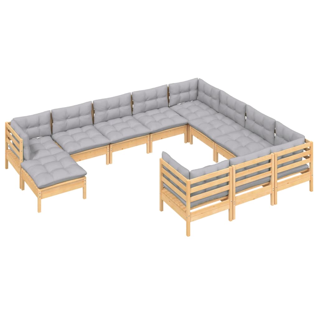 Garden Lounge Set Grey Solid pinewood, fabric (100% polyester)