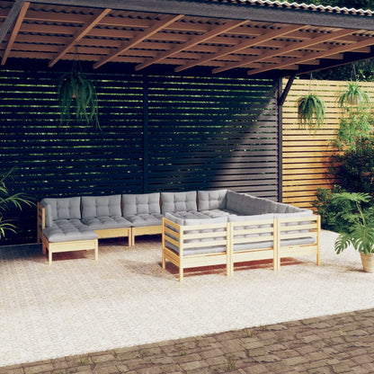 Garden Lounge Set Grey Solid pinewood, fabric (100% polyester)