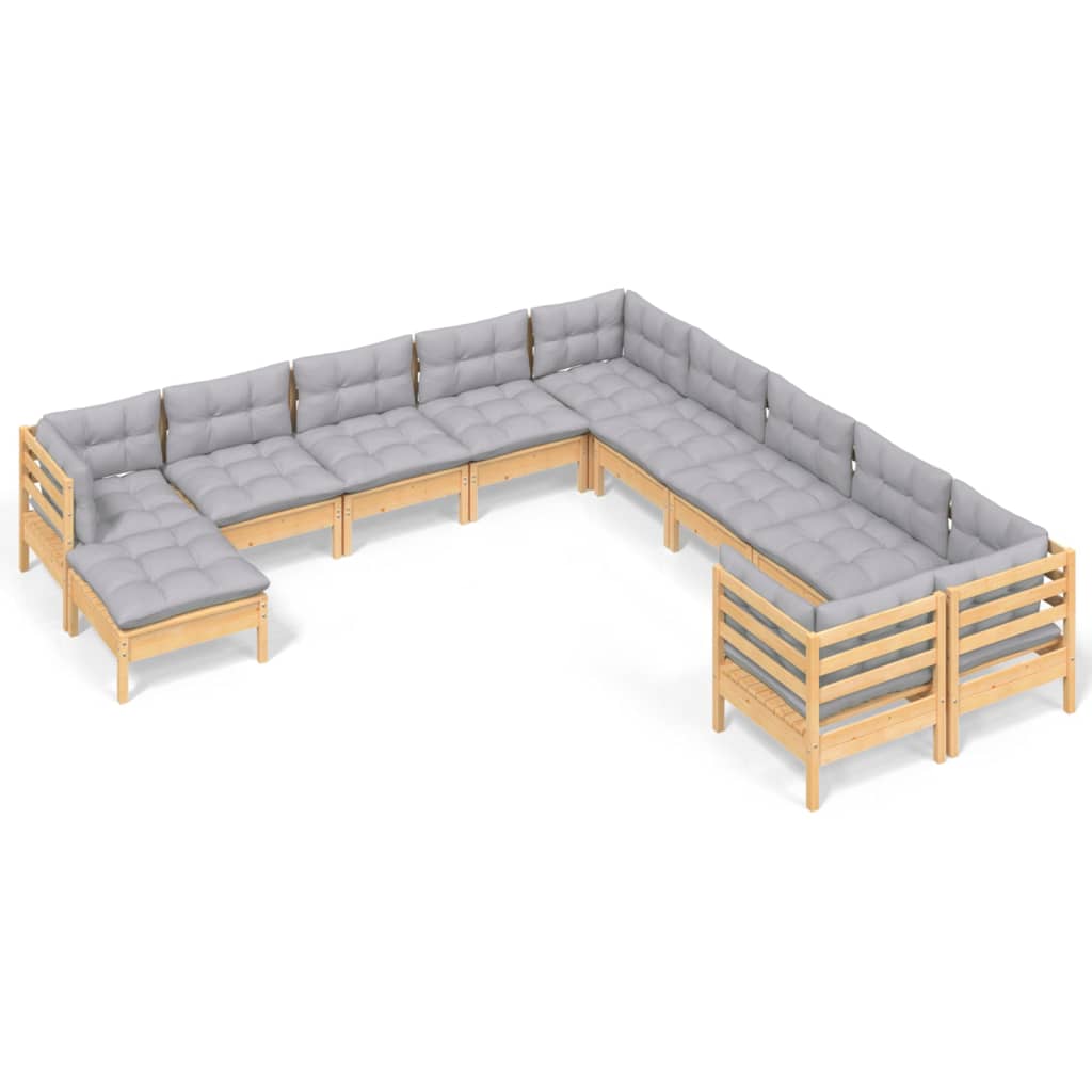 Garden Lounge Set Grey Solid pinewood, 100% polyester fabric Medium