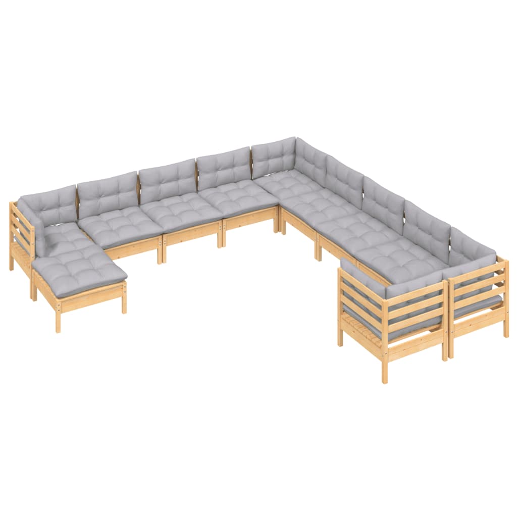 Garden Lounge Set Grey Solid pinewood, 100% polyester fabric Medium