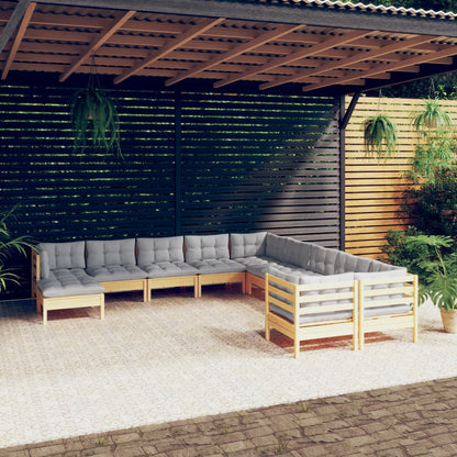Garden Lounge Set Grey Solid pinewood, 100% polyester fabric Medium