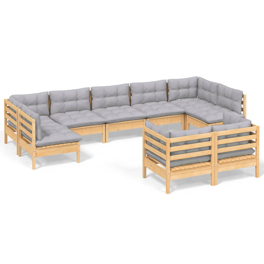 Garden Lounge Set Gray Solid pine wood, fabric (100% polyester)