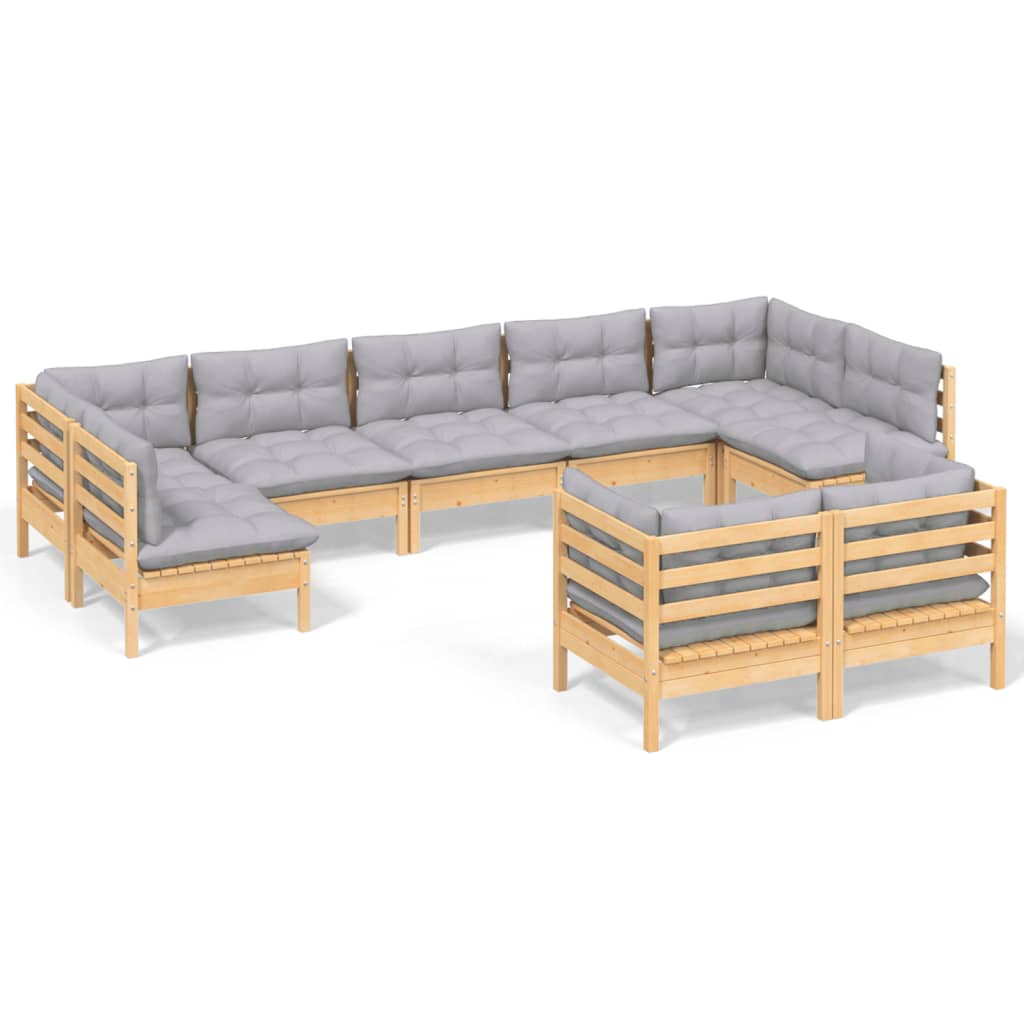 Garden Lounge Set Gray Solid pine wood, fabric (100% polyester)