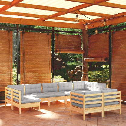 Garden Lounge Set Gray Solid pine wood, fabric (100% polyester)