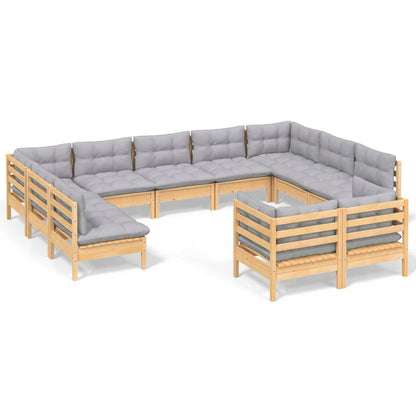 Garden Lounge Set Grey Solid pinewood, 100% polyester