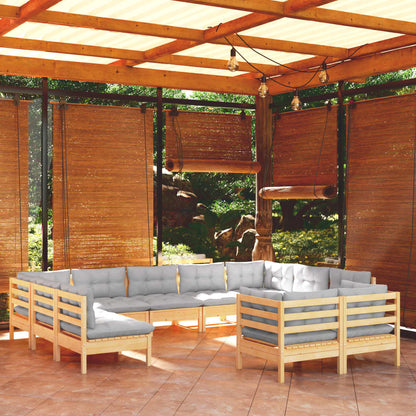 Garden Lounge Set Grey Solid pinewood, 100% polyester