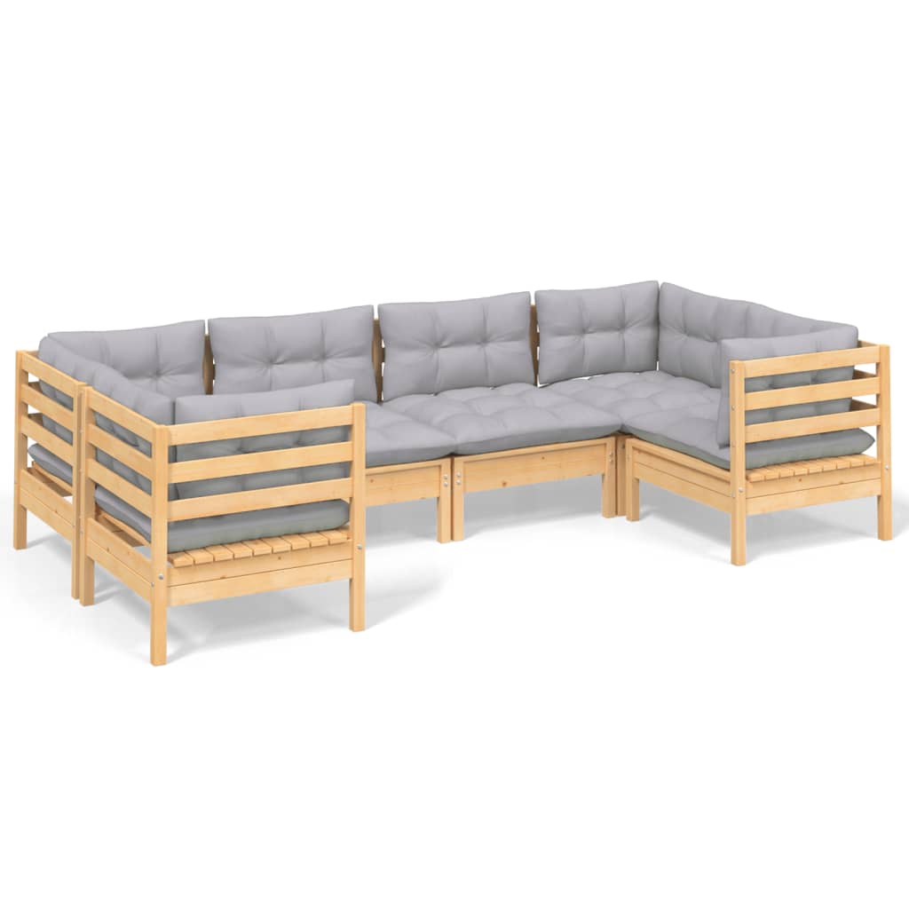 Garden Lounge Set Grey Solid pinewood, polyester Medium Modular