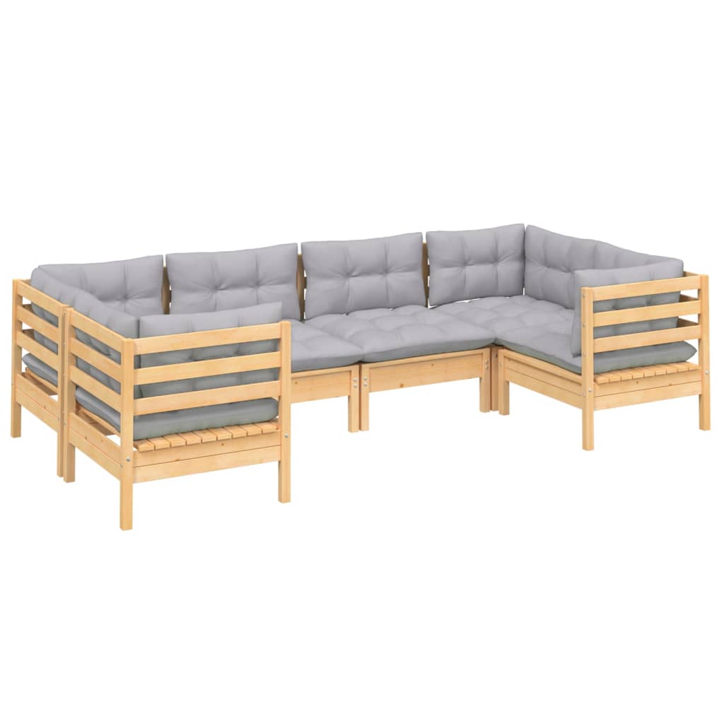 Garden Lounge Set Grey Solid pinewood, polyester Medium Modular