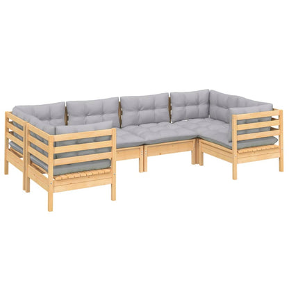 Garden Lounge Set Grey Solid pinewood, polyester Medium Modular