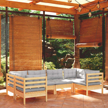 Garden Lounge Set Grey Solid pinewood, polyester Medium Modular