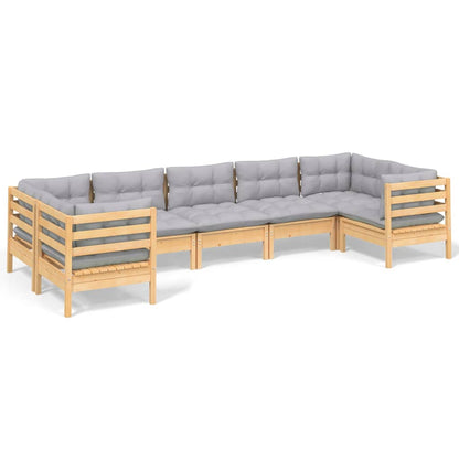 Garden Lounge Set Gray Solid pine wood, 100% polyester 7 Piece Set