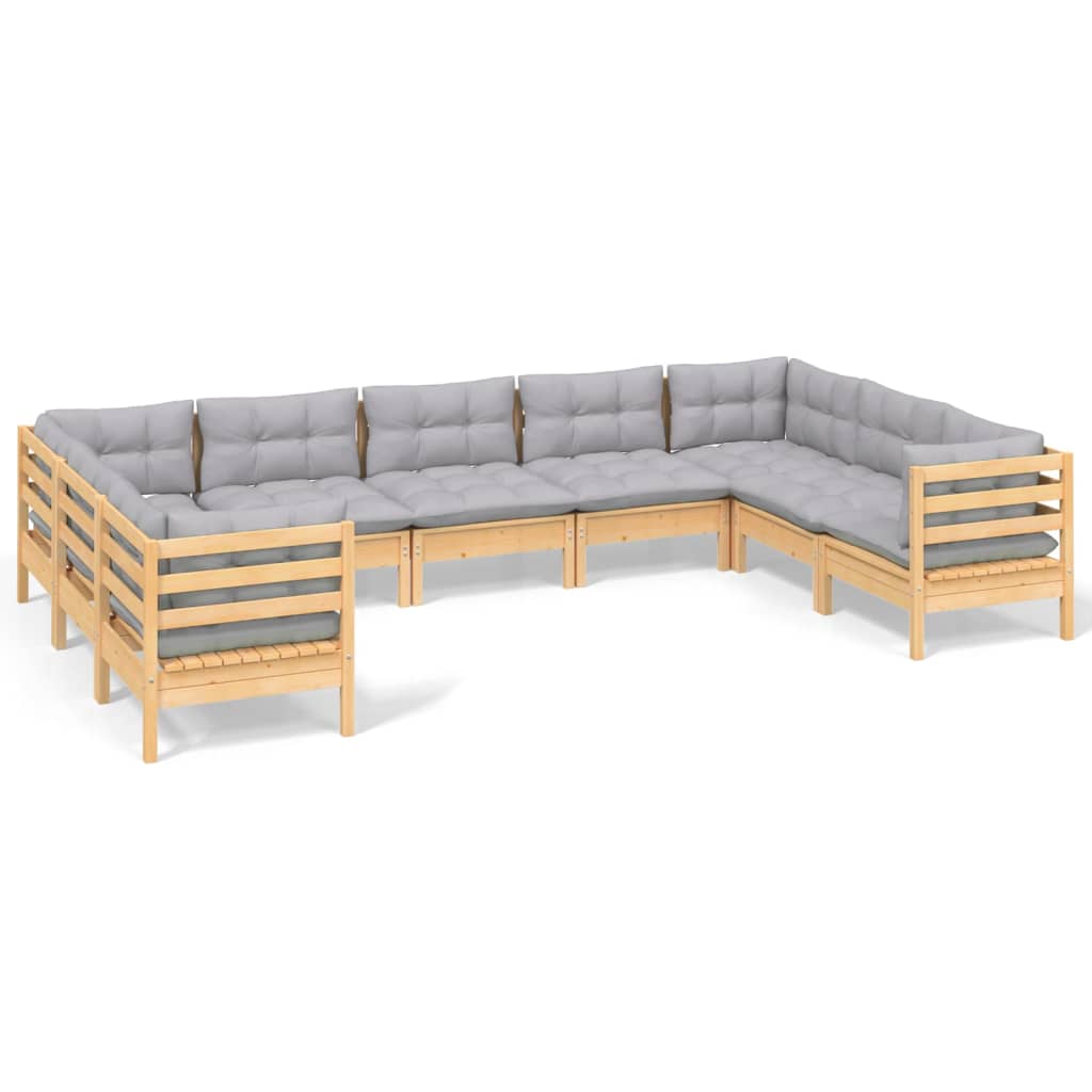 Garden Lounge Set Grey, Natural Wood