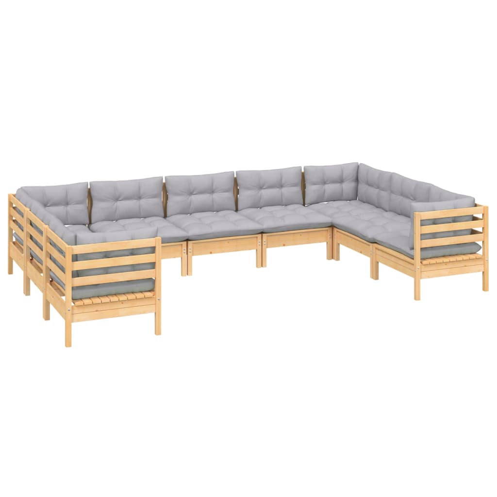 Garden Lounge Set Grey, Natural Wood