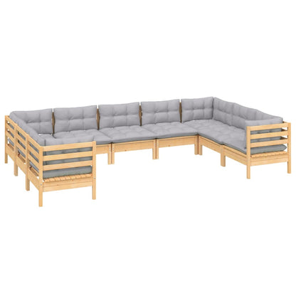 Garden Lounge Set Grey, Natural Wood