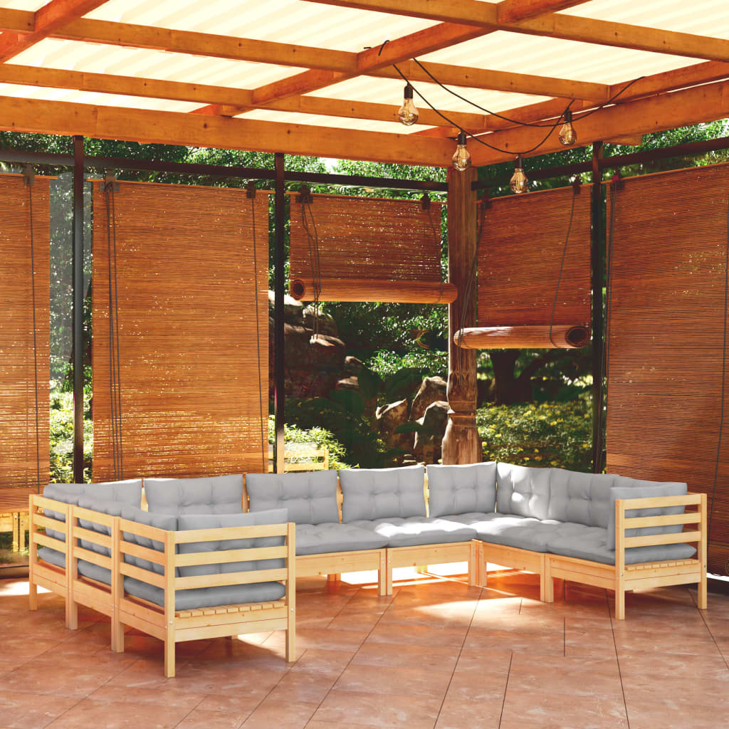Garden Lounge Set Grey, Natural Wood