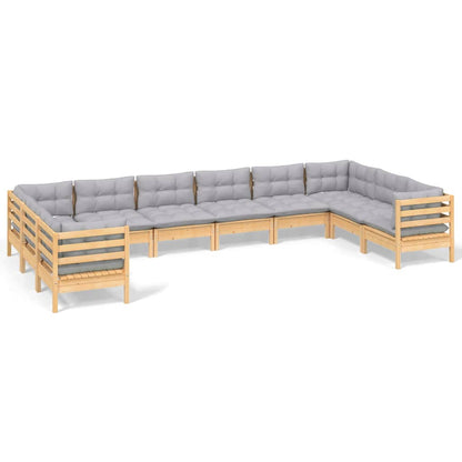 Garden Lounge Set Grey Solid Pine Wood, 100% Polyester Fabric