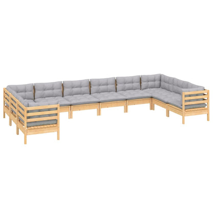 Garden Lounge Set Grey Solid Pine Wood, 100% Polyester Fabric