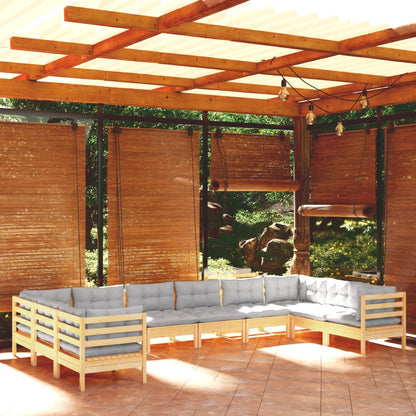 Garden Lounge Set Grey Solid Pine Wood, 100% Polyester Fabric