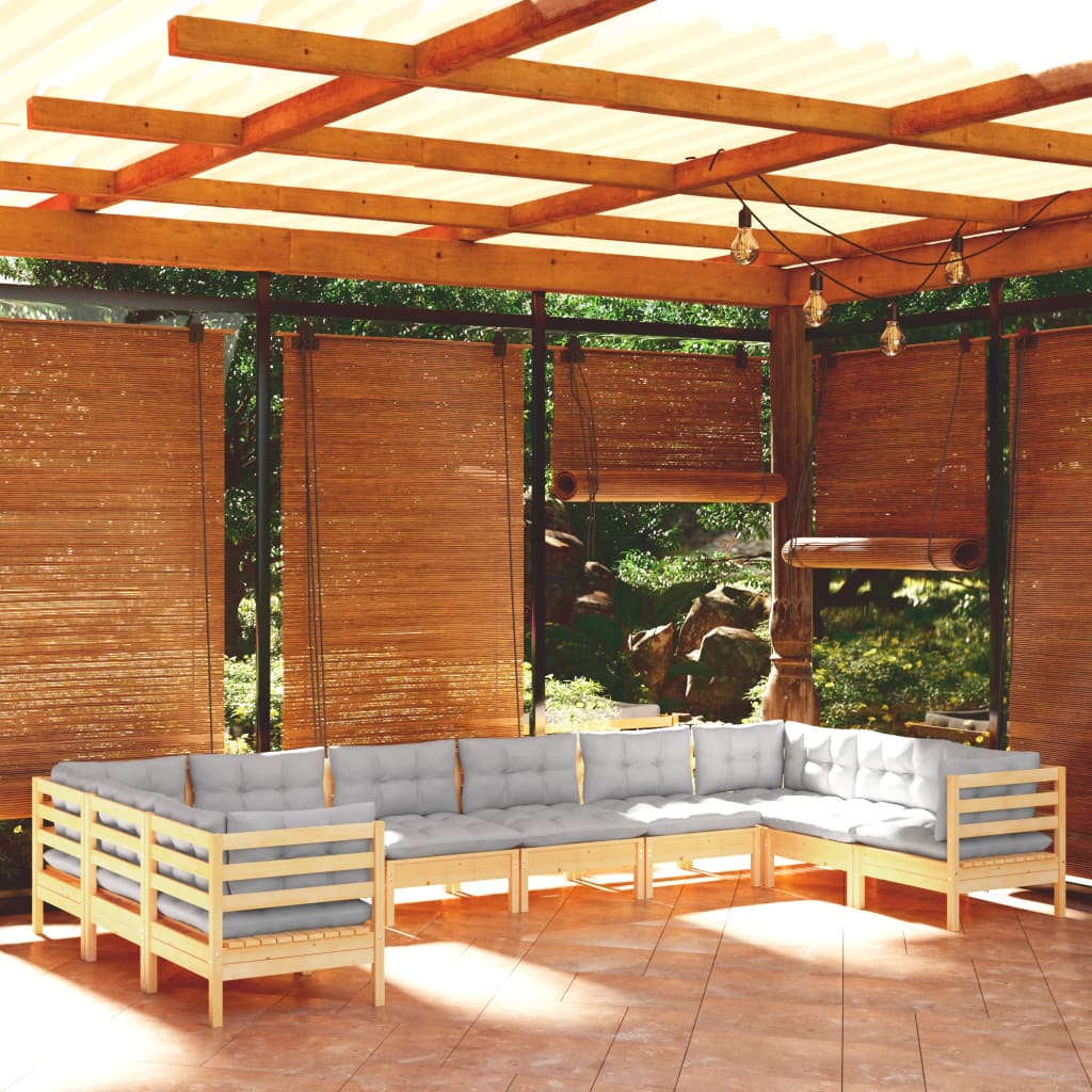 Garden Lounge Set Grey Solid Pine Wood, 100% Polyester Fabric