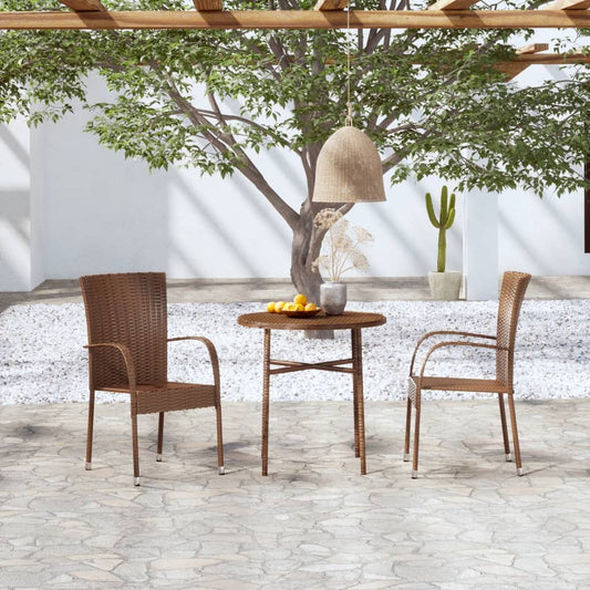 Outdoor Dining Set Brown PE Rattan, Powder-Coated Steel Medium