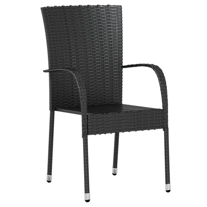 Garden Dining Set Black Poly Rattan, Powder-Coated Steel, PP board