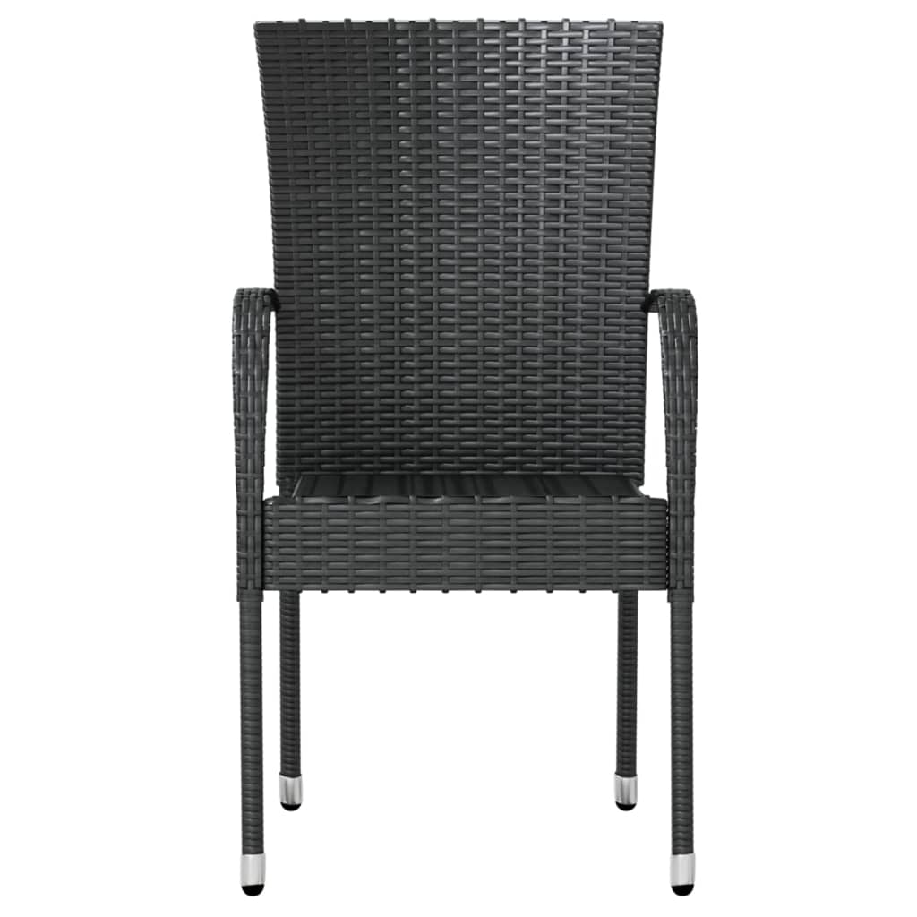 Garden Dining Set Black Poly Rattan, Powder-Coated Steel, PP board