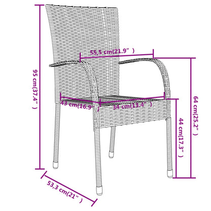 Garden Dining Set Black Poly Rattan, Powder-Coated Steel, PP board