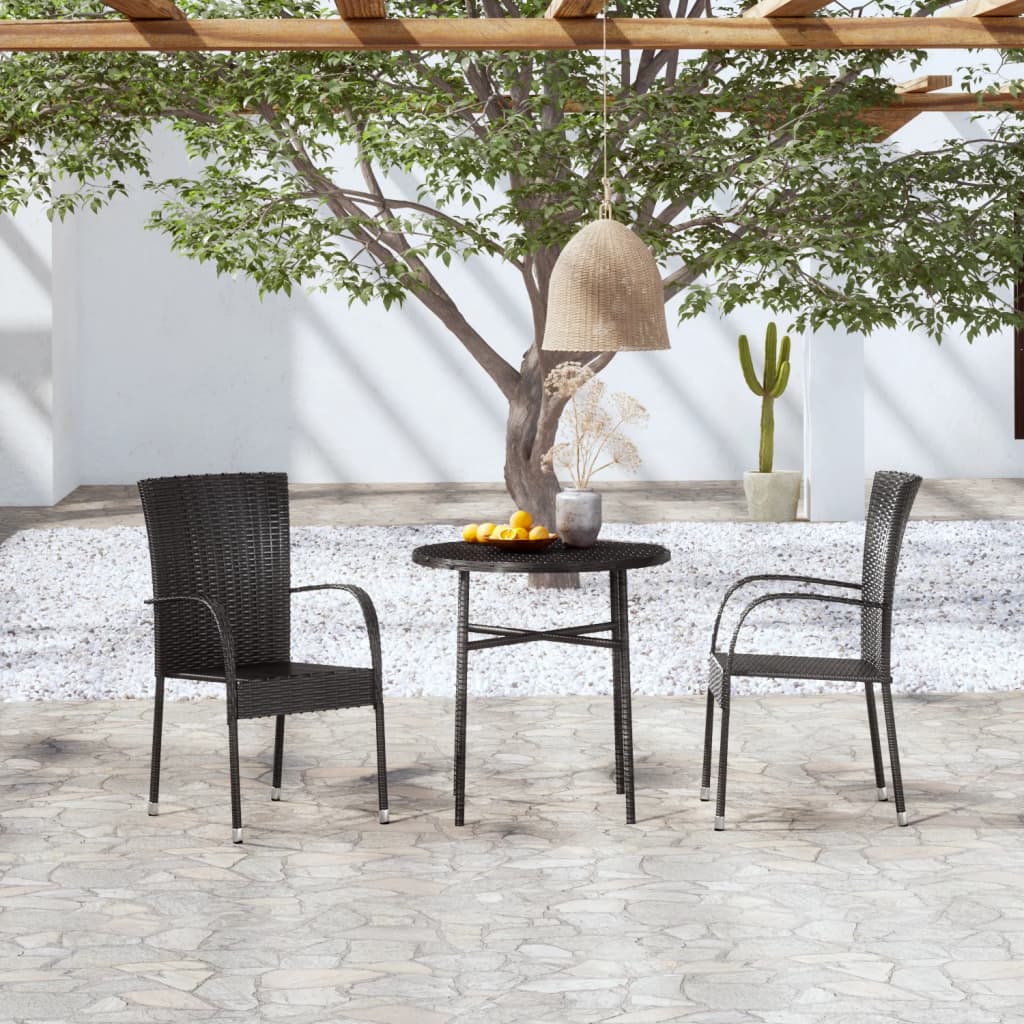 Garden Dining Set Black Poly Rattan, Powder-Coated Steel, PP board