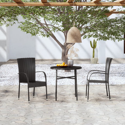 Garden Dining Set Black Poly Rattan, Powder-Coated Steel, PP board