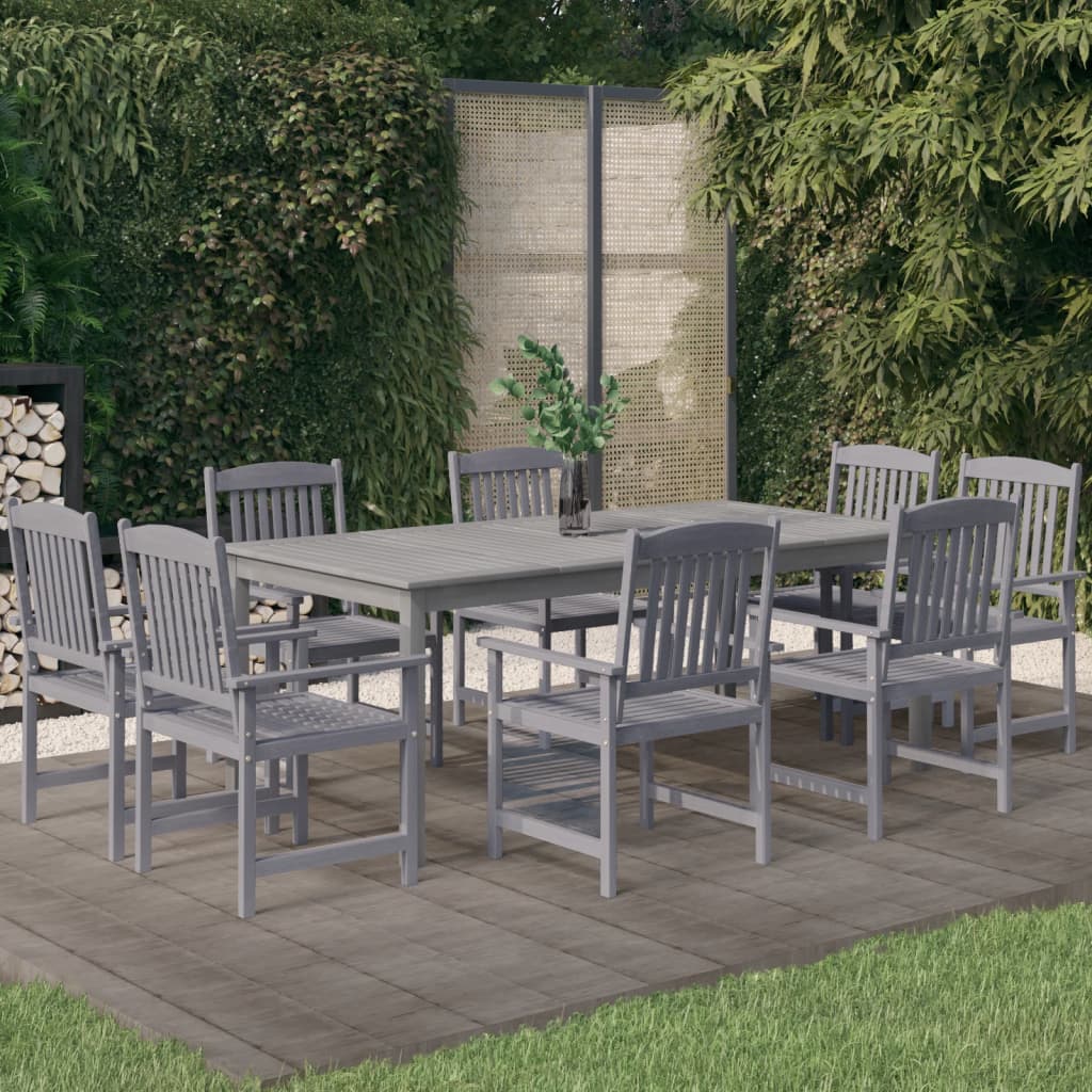 Garden Dining Set Grey Solid acacia wood with an oil finish N/A