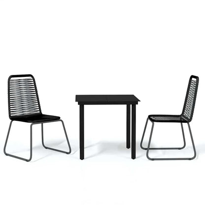Garden Dining Set Black Powder-coated steel, glass, PE rattan