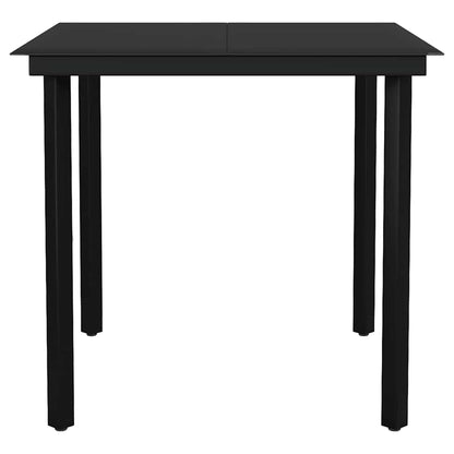 Garden Dining Set Black Powder-coated steel, glass, PE rattan