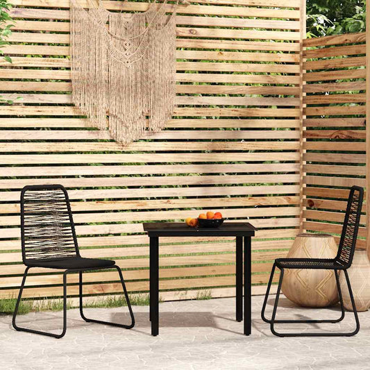 Garden Dining Set Black Powder-coated steel, glass, PE rattan