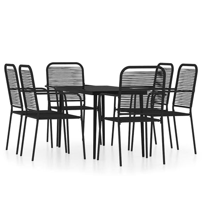 Dining Set Black Powder-coated steel, cotton rope, tempered glass