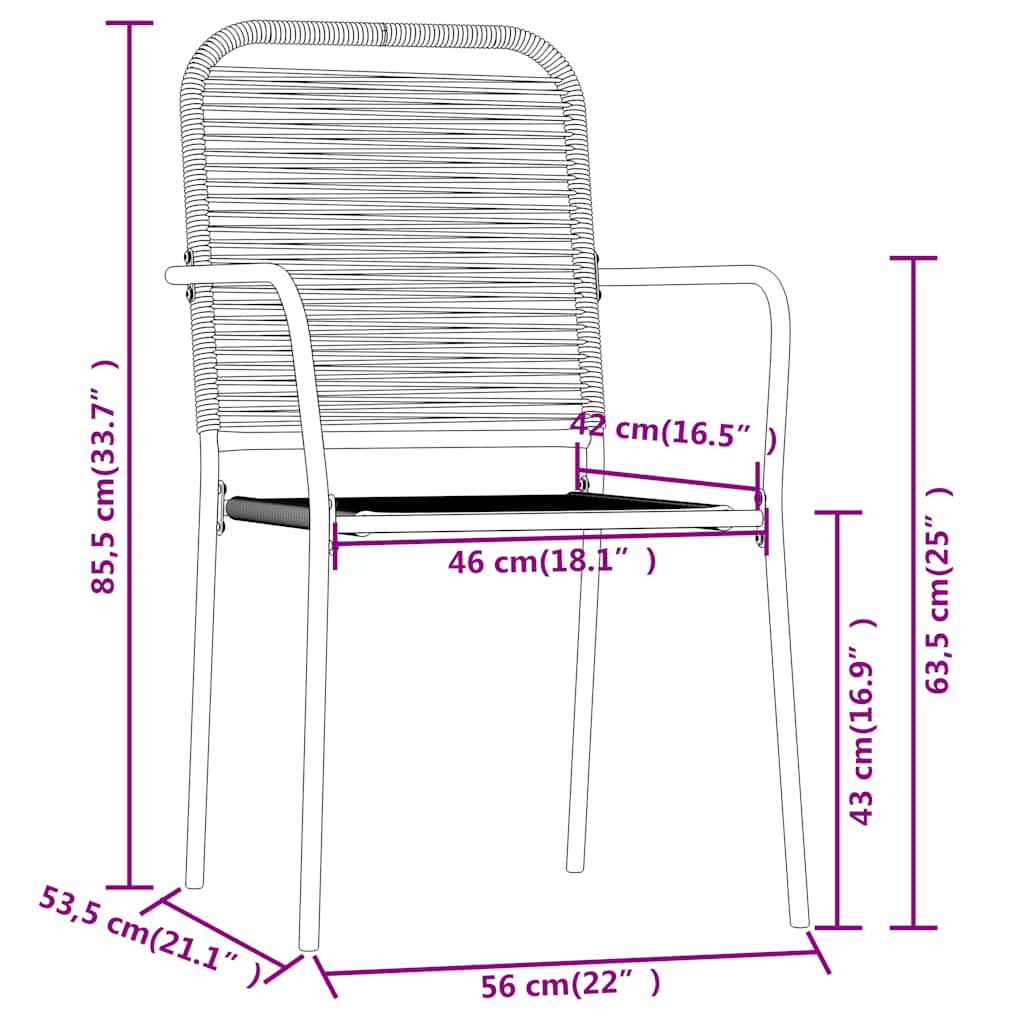 Dining Set Black Powder-coated steel, cotton rope, tempered glass