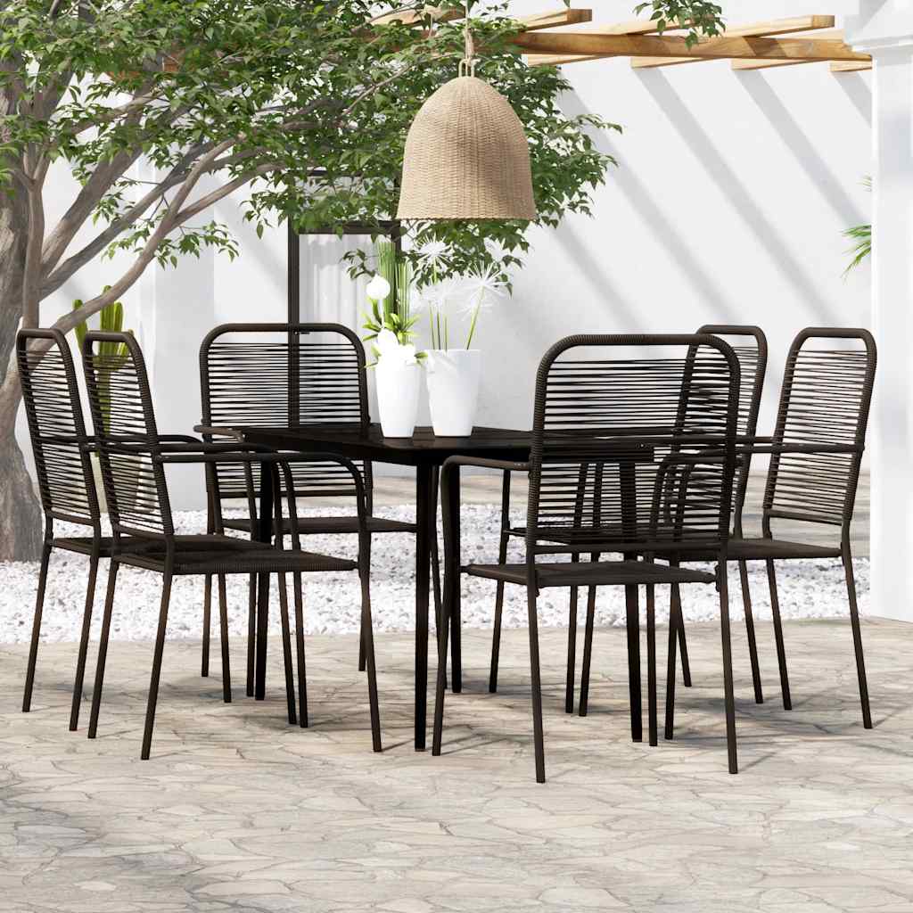 Dining Set Black Powder-coated steel, cotton rope, tempered glass