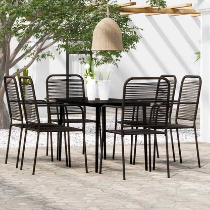 Dining Set Black Powder-coated steel, cotton rope, tempered glass